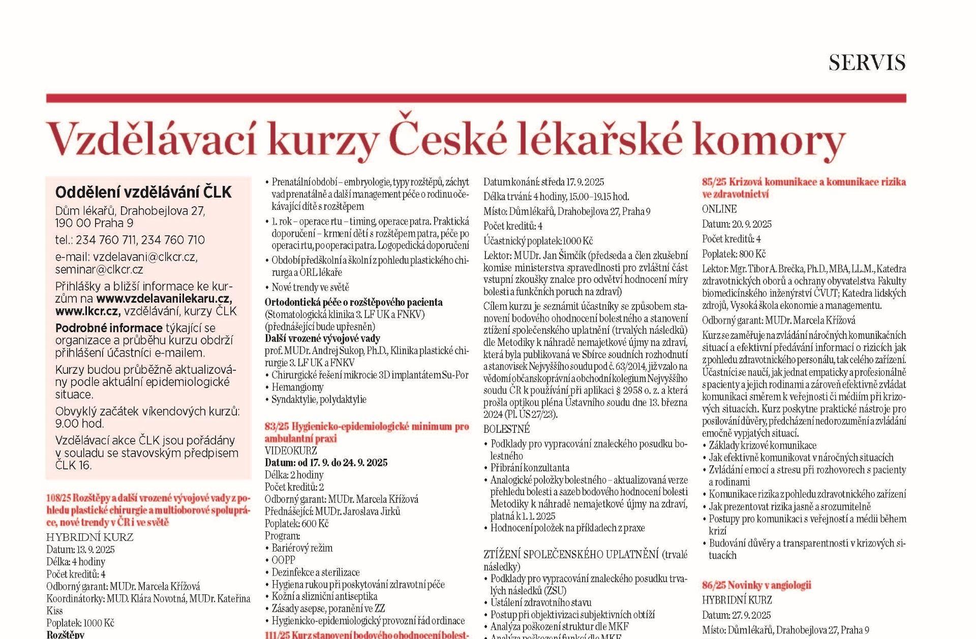 Vzdělávací kurzy České lékařské komory