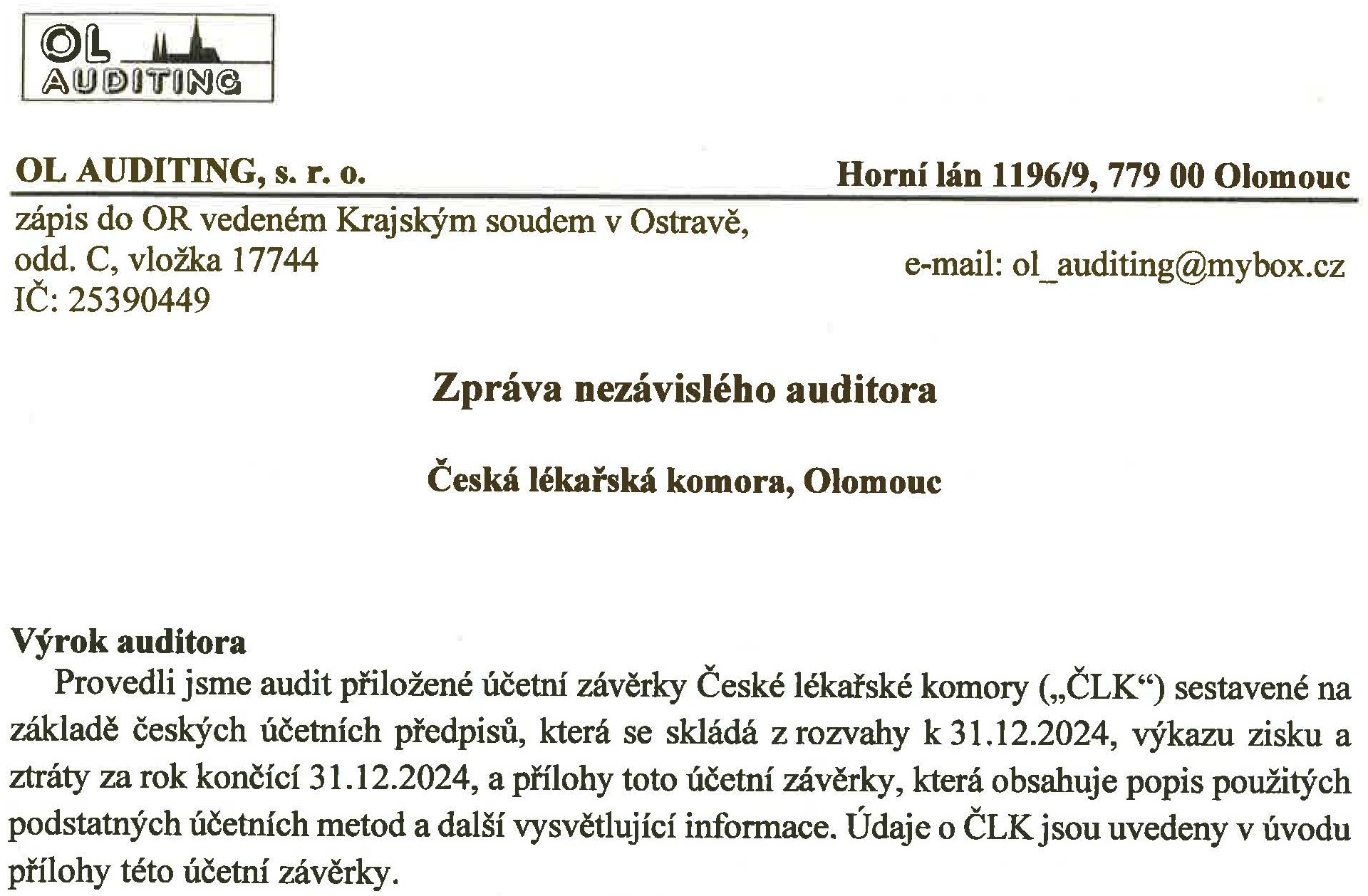 Zpráva nezávislého auditora