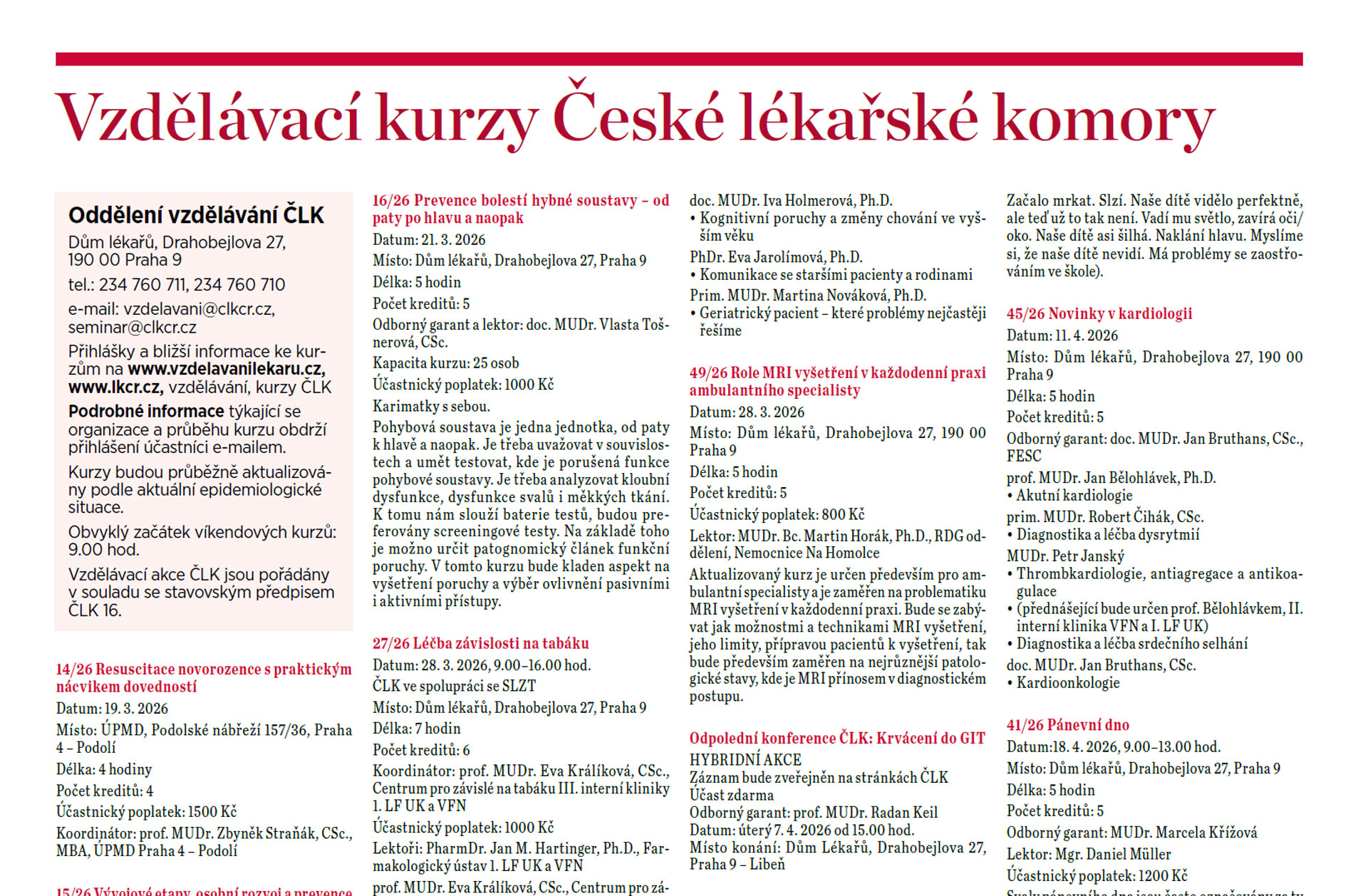 Vzdělávací kurzy České lékařské komory